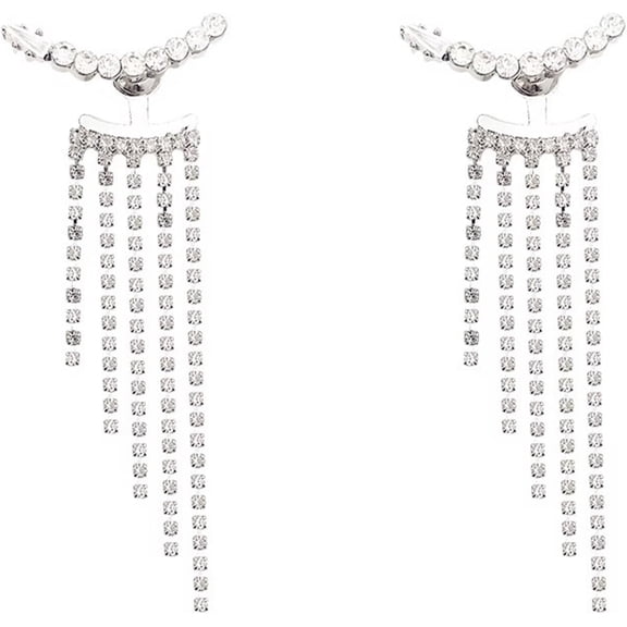 Rhinestone Chandelier Earrings 925 Sterling Silver Vintage CZ Waterfall Tassel Chain Sparkly Crystal Cubic Zirconia Long Climber Drop Earrings for Women Wedding Bridal Prom Party Jewelry Gifts