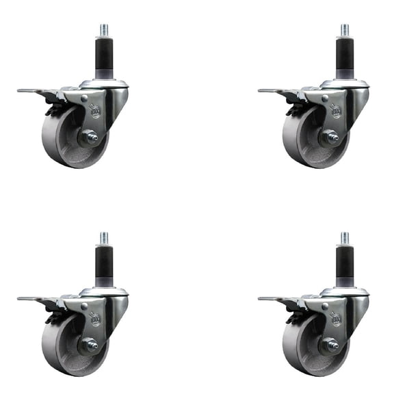3 Inch Semi Steel Swivel 1-1/8 Inch Expanding Stem Caster Set Total Lock Brake