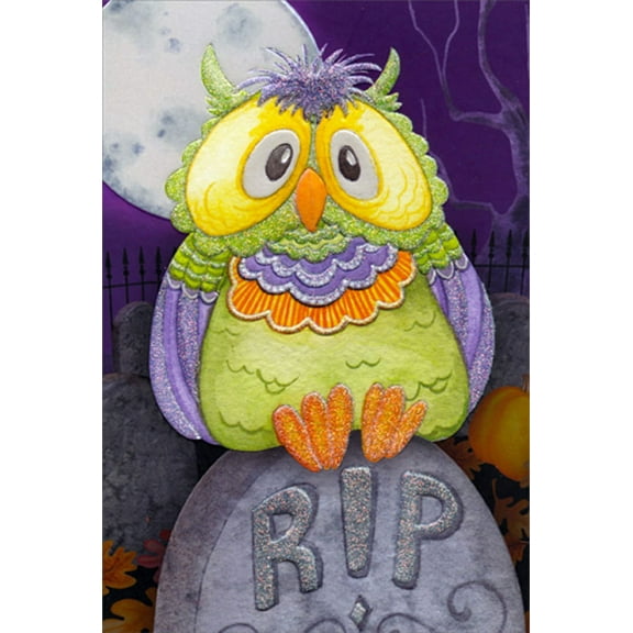 Pictura R.I.P. Owl Perched on Gravestone Halloween Card for Someone Special