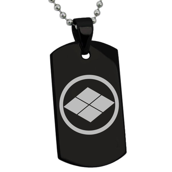 Stainless Steel Matsumae Samurai Crest Engraved Dog Tag Pendant Necklace