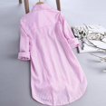 thumbnail image 3 of ZHAOCHENG Camisa de gran tamaño para mujer, elegante camisa de rayas con cuello en V, manga larga, rayas de gran tamaño, cuello vuelto, blusas con botones, blusas tipo túnica holgadas con dobladillo i, 3 of 3