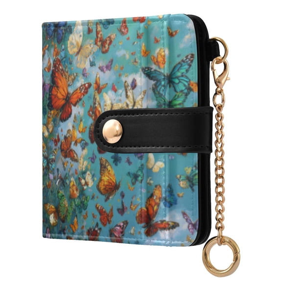 Qxltty Fantasy Butterfly Ladies Wallet Rfid Slim Thin Compact Credit Card Women Wallet Zipper Coin Pocket and ID Window for Female Gifts