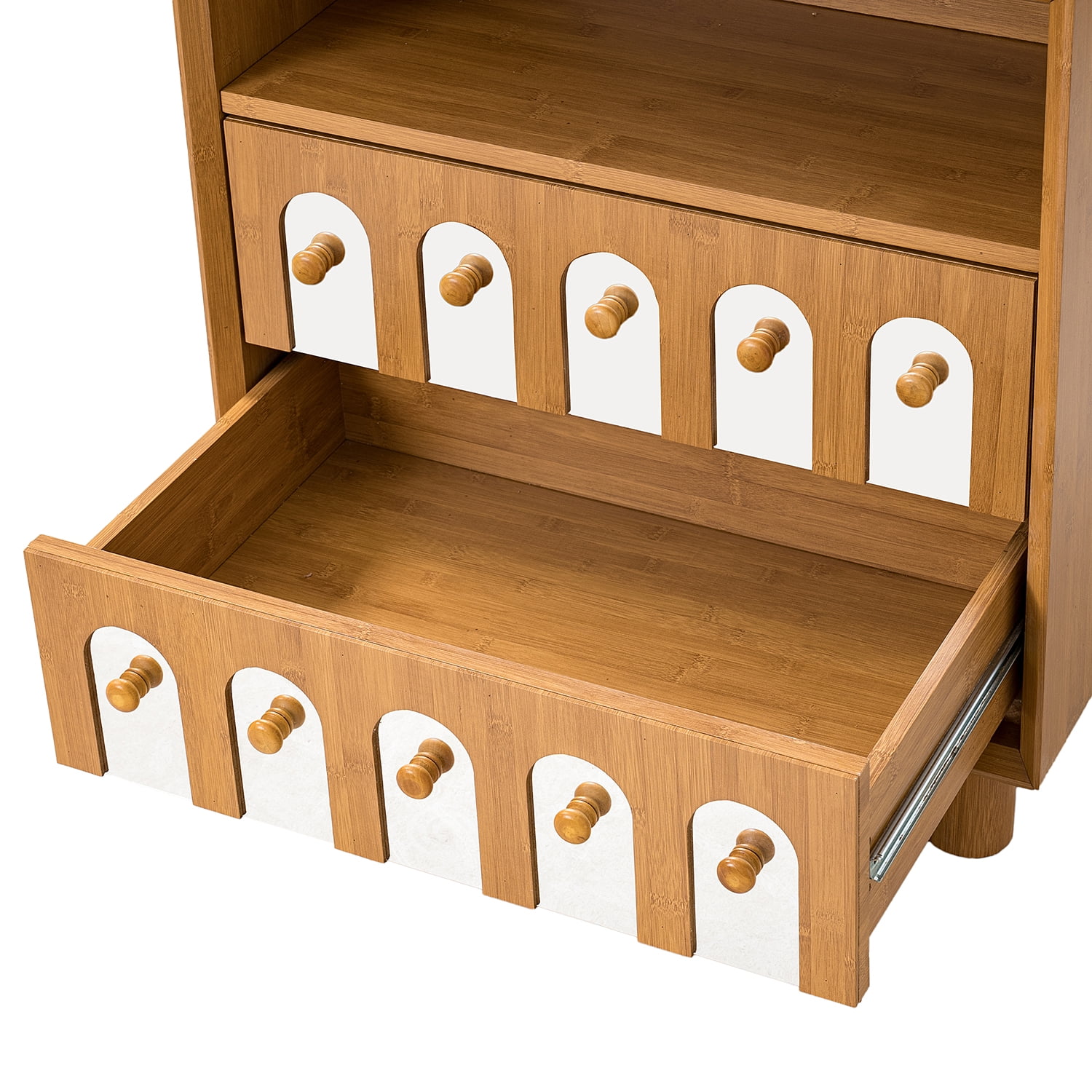 Nightstand with Charging Station&nbsp;featuring 2 Drawers with Decorative Mirror Fronts, Built-in 2 USB and 2 AC Outlets for Bedside Convenience, Solid MDF Construction in Natural Finish