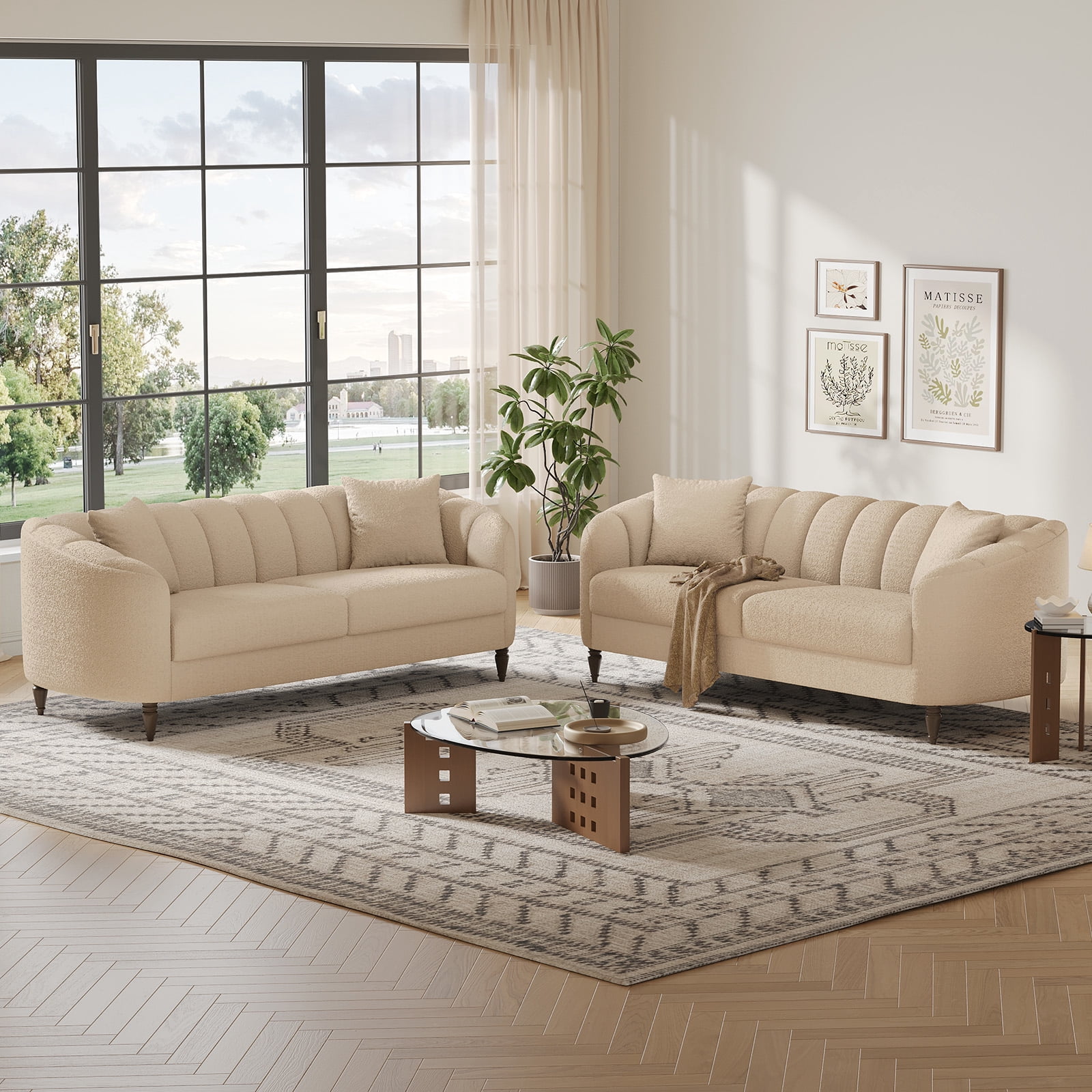 COPIAE 82 Inch Loveseat Sofa,Modern Couch and Sofa,Curved Petal Design Furniture,Sturdy and Easy Installation,Small Sofa for Living Room Bedroom Office and Apartment,Terry Fleece Fabric Apricot