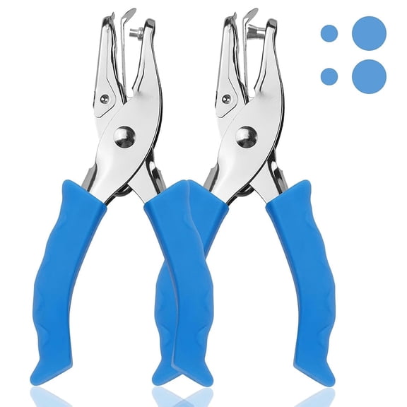 Single Hole Punch, 2 Pcs Hand Hole Puncher with Soft Grip Handle, 1/4" and 1/8" Small Hole Paper Punch for Crafts, Scrapbooks, 6 Sheets Capacity, Tags, Tickets - Blue