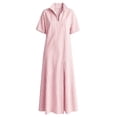 thumbnail image 4 of Women's Maxi Dress, Casual V-Neck Short Sleeve Striped Print with Side Split, Lightweight Flowy Dress for Summer Beach or Resort Wear, 2026 New Limited-time Offer, 4 of 6