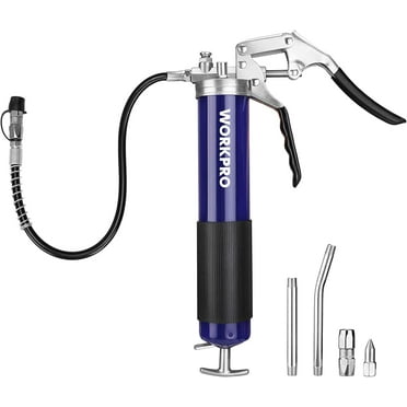 WORKPRO Grease Gun Kit, 6000PSI Heavy Duty Grease socket set Gun with 18inch Flexible Hose, 2 Fixed Tubes and 3 Nozzles, 14oz Load