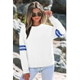 thumbnail image 3 of Women's White Varsity Striped Drop Shoulder Oversized Sweatshirt – Casual Comfort for Daily Wear | L, 3 of 5