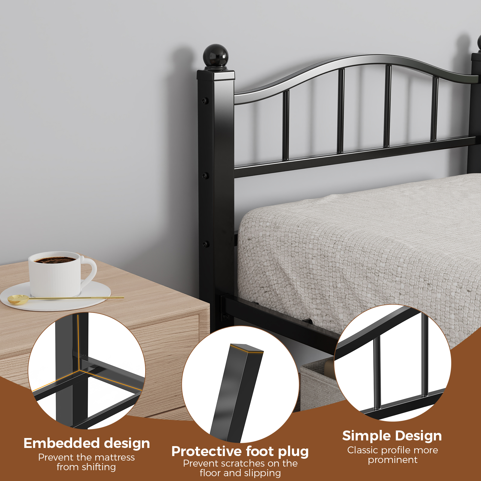 Kinsfook Metal Twin Platform Bed with Headboard, Black photo 5