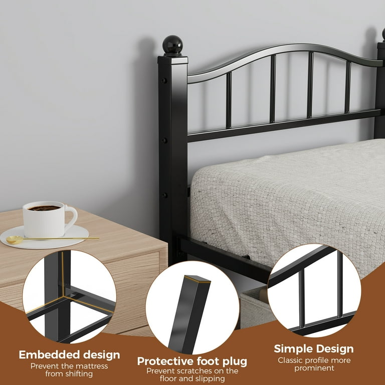 Kinsfook Twin XL Metal Bed Frame, Heavy Duty with Headboard photo 4