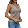 thumbnail image 4 of Sleeveless Sweater Women's Fashion Casual Loose Spring Summer Waistcoat V Neck Button Knit Vest, 4 of 6