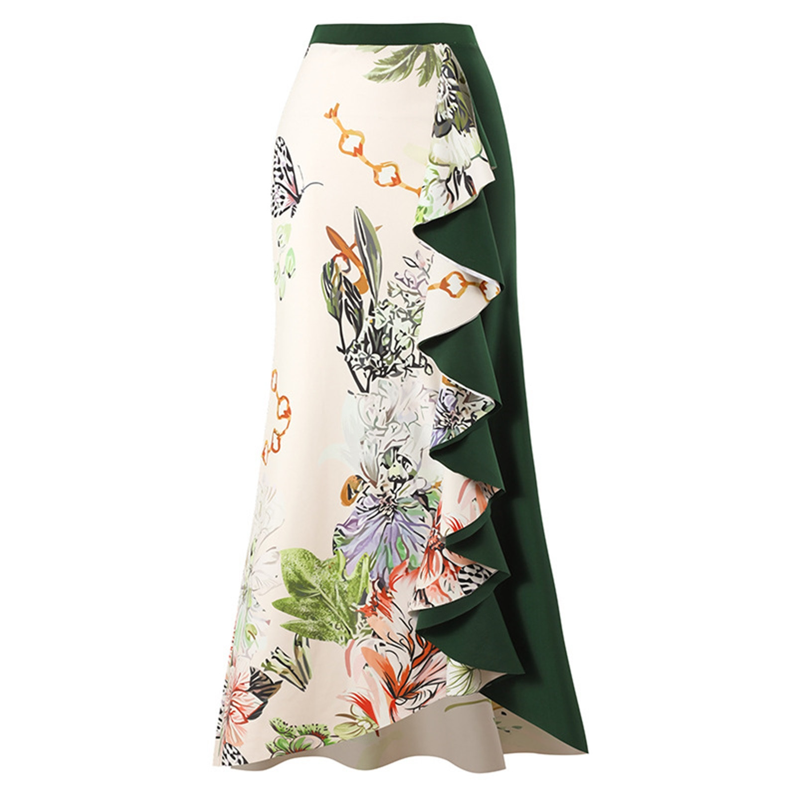 ZQGJB Sexy One Piece Tankini Swimsuit with Chiffon Wrap Around Long Skirt for Women Vintage Summer Floral Printed Tummy Control Bathing Suit 2 Piece Set #16-Green M