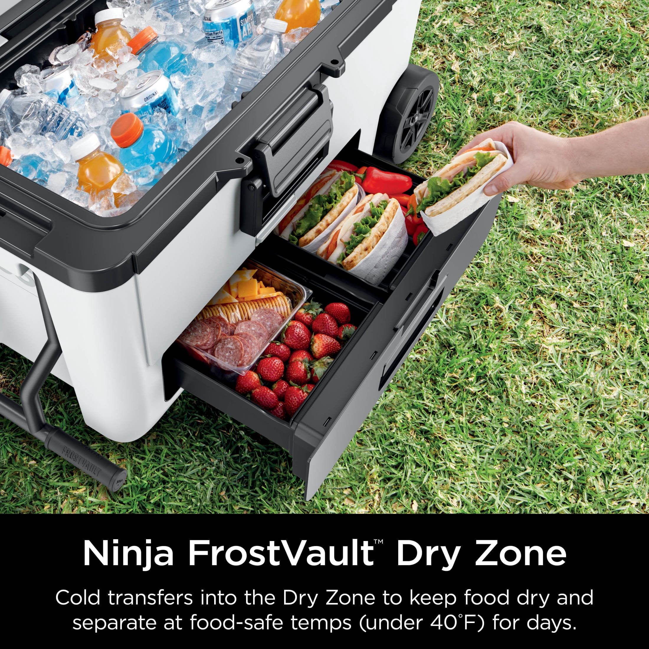 Ninja FrostVault 65-Qt Wheeled Cooler with Cold Dry Zone, Integrated Fridge-Temp Dry Storage Drawer, Premium Heavy-Duty Insulated Cooler, Keeps Ice for Days, FB265WH Cloud White