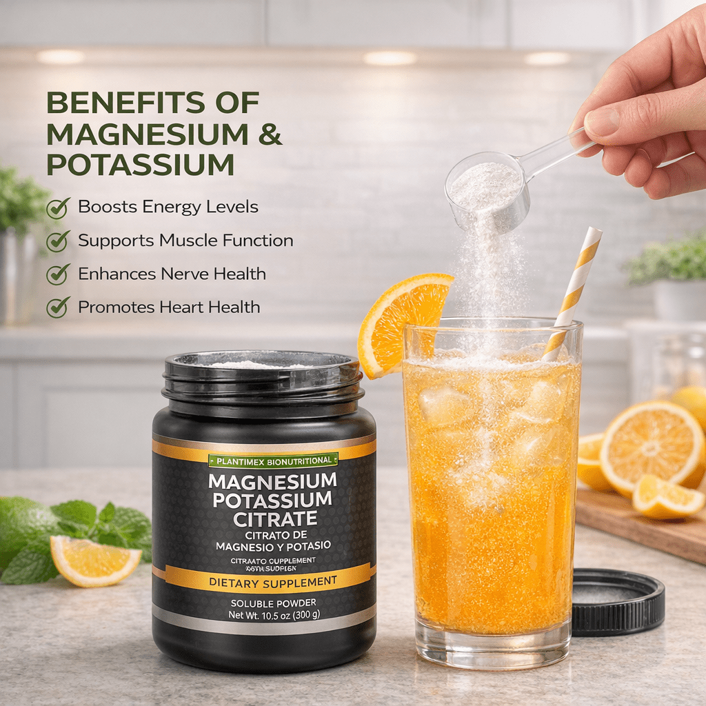Plantimex Magnesium Potassium Citrate Powder 10.5 oz (300g) – Soluble Electrolyte Supplement, Easy Mix Drink Powder, Unisex Daily Mineral Support