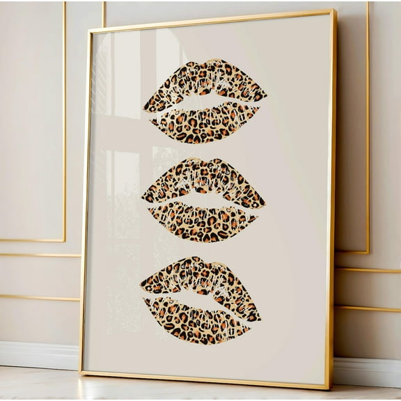 Lipstick Kiss Print, Leopard Print Kiss Print, College Dorm Decor, Cheetah Wall Art, Retro Wall Art, Apartment Decor Wall Art, Modern Wall Decor, 8x12 UNFRAMED