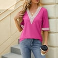 thumbnail image 4 of loopsun Plus Size Tops for Womens,Womens Summer Tops,Women's Fashion Casual Solid Color Short Sleeve V-Neck Blouses Shirts Hot Pink XL, 4 of 5
