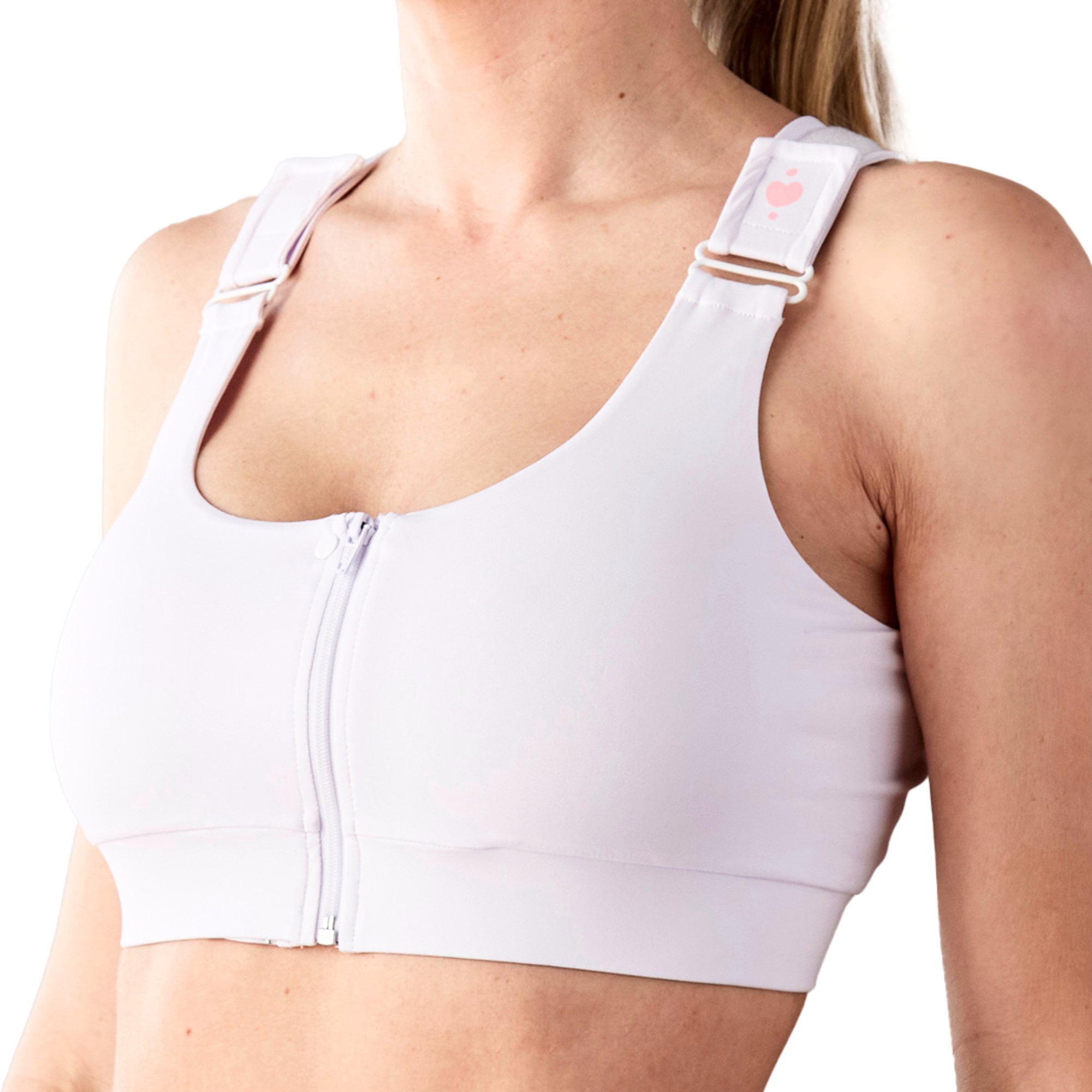heart&core Shirl Bra, Post-Surgery, Racerback Zip Bra, White, Q, 3XL, 1 Ct