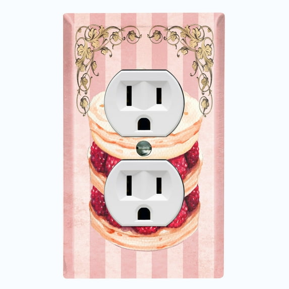 Metal Light Switch Plate Cover Elegant Pastel Pink Cake Striped Wallpaper CAK048