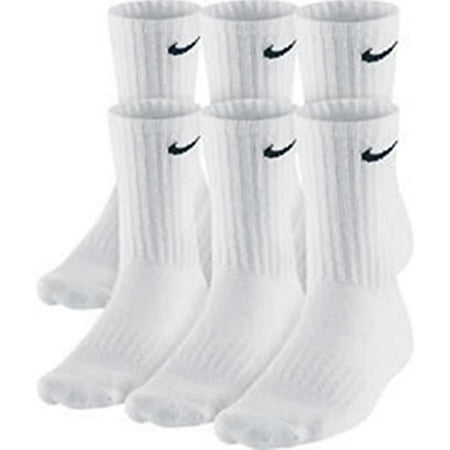 

NIKE Dri-Fit Classic Cushioned Crew Socks 6 PAIR White with Black Swoosh Logo) LARGE 8-12