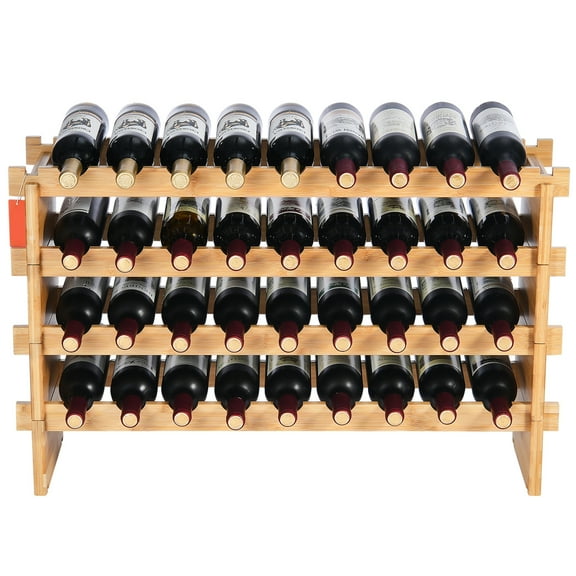 KFFKFF 36-Bottle Modular Wine Rack, 4-Level Bamboo Wood Storage, Freestanding Shelf for Wine Display, Stable Design for Kitchen, Bar, Cellar - Natural Finish