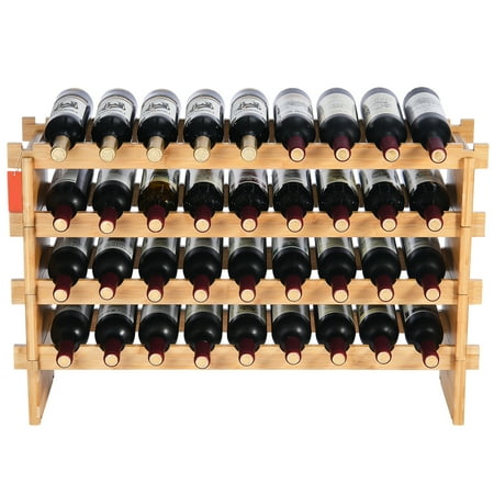 KFFKFF 36-Bottle Modular Wine Rack 4-Level Bamboo Wood Storage Freestanding Shelf for Wine Display Stable Design for Kitchen Bar Cellar - Natural Finish