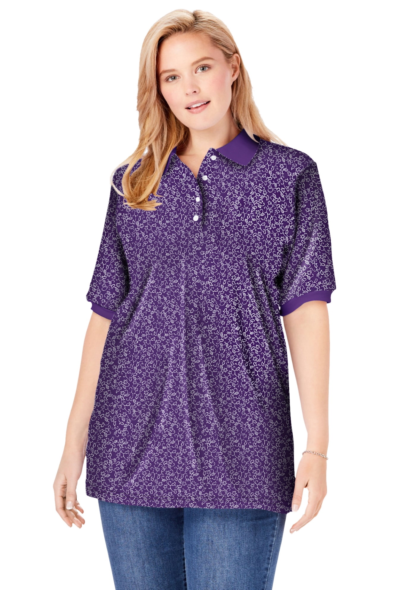 Woman Within Woman Within Women's Plus Size ElbowSleeve Polo Shirt