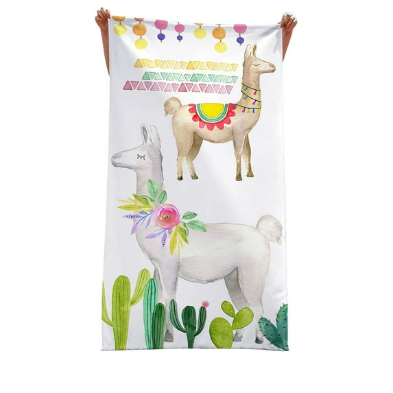 Franhais Cute Alpaca Cactus Beach Towels Soft Quick-Dry Large Microfiber Super Absorbent Swim Pool Bath Towels for Kids Adults