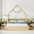 thumbnail image 4 of Harper & Bright Designs Queen Size House Platform Bed with 2 Storage Drawers, Wood Kids Bed Frame with Guardrail, Natural, 4 of 11