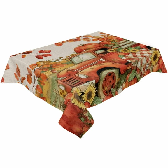 Fall Red Orange Pumpkins Rectangle Tablecloths 54x109,Thanksgiving Sunflower Maple Leaf Table Cloth Table Cover Indoor/Outdoor Tabletop Decor for Wedding Holiday Party Dinner Baby Shower