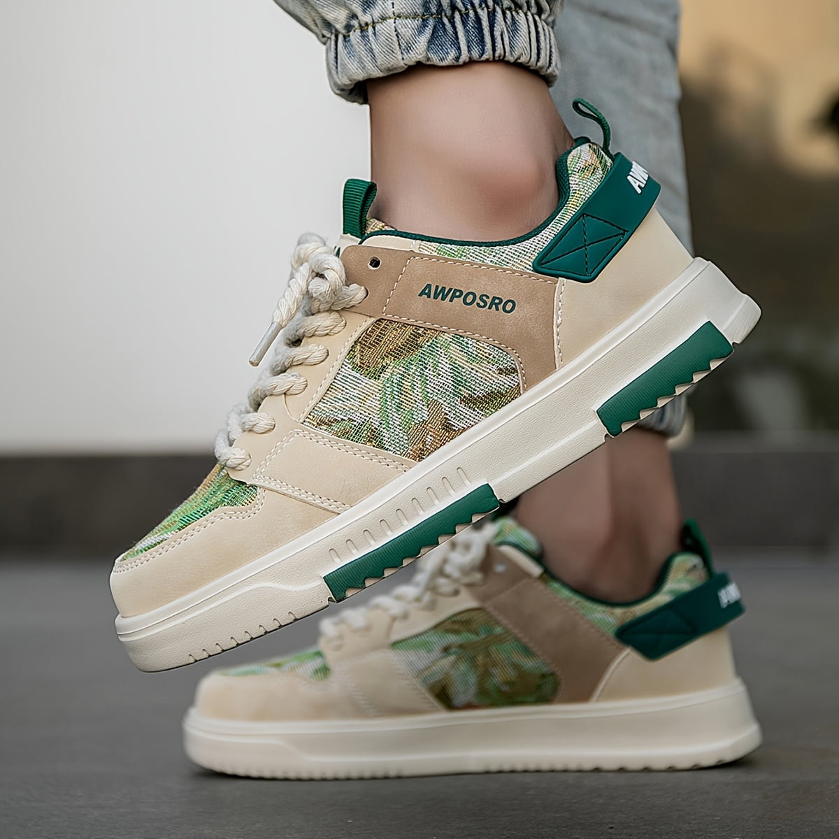 Men's Retro Forest Oil Painting Flat-soled Skate Shoes, Trendy Street-style Versatile Daily Wear Hiking Casual Sports Shoes.