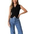 thumbnail image 1 of Chaleco de Suéter para Mujeres, Cardigan de Cuello en V con Botones, Sin Mangas, Casual de Negocios, Tops de Punto Cortos, Negro L, 1 of 1