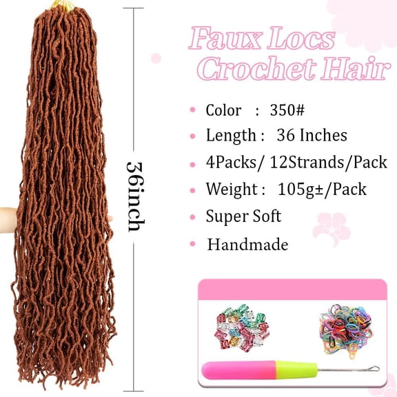 WEIF-Soft Locs 36 Inch Faux Locs Crochet Hair 4 Packs Pre-Looped Soft Locs Crochet Hair For Women Super Long Goddess Curly Synthetic Hair Extensions (36 Inch, 350#)
