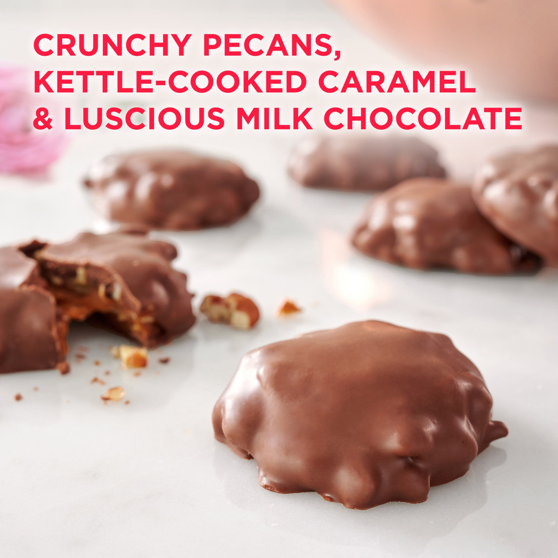 Russell Stover Valentine's Day Satin Heart Pecan Delights Milk Chocolate Candy Gift Box, 7.2 oz.