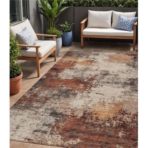 HomeRoots 630628 5 x 8 ft. Rust & Beige Abstract Washable Indoor & Outdoor Rectangle Area Rug