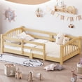 thumbnail image 4 of Mirightone Wood Twin Size Floor Bed with Guardrails, Montessori Twin Bed with Slats, No Box Spring Needed - Natural, 4 of 8