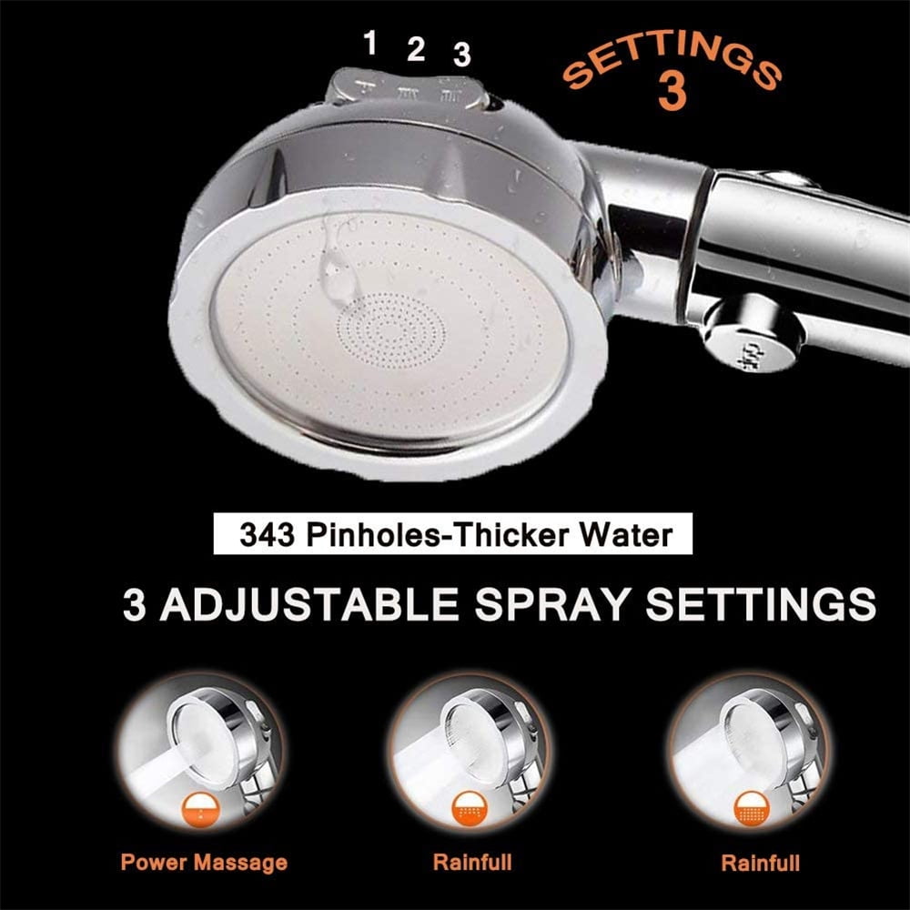 NOGIS High Pressure Shower Head, 3-Settings Handheld Showerhead with ON/Off Full Shutoff Push Button and Switch to Control Flow, Angle-Adjustable Water Saving Body Sprays