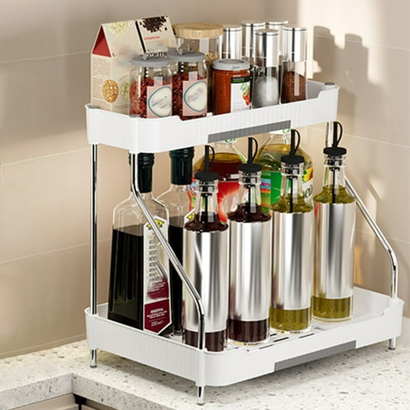 Specollect Clearance 2 Pcs Kitchen Spice Rack Organizer for Cabinet & Countertop - Seasoning Organizer Spice Shelf - Space Saving Wooden Display Risers Shelf Showcase Fixtures Jewelry