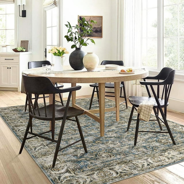 Vintage Area Rug, Washable Low-Pile Non-Slip Stain-Resistant Contemporary Soft Carpet for Living Room Bedroom Dining Room