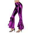 thumbnail image 3 of Ropa de Verano Para Mujer! QATAINLAV Womens Vintage Shiny Bell Bottom Trousers Casual High Waisted Dance Bootcut Ruffle Flare Pants Purple S, 3 of 5