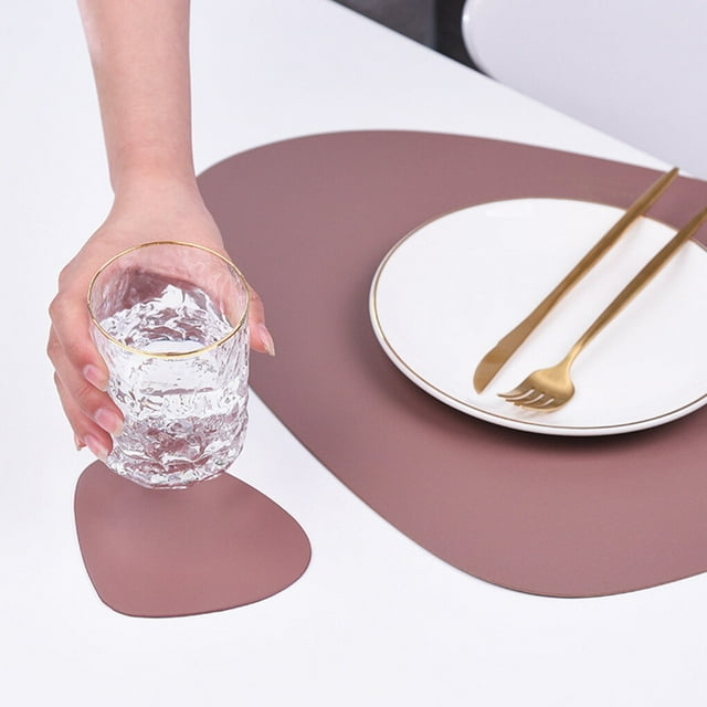 PU Placemat Table Mats Heat Insulation Leather Place Mats Set Wipeable Cup Mat Tableware Pad Indoor Dining Restaurant Gray