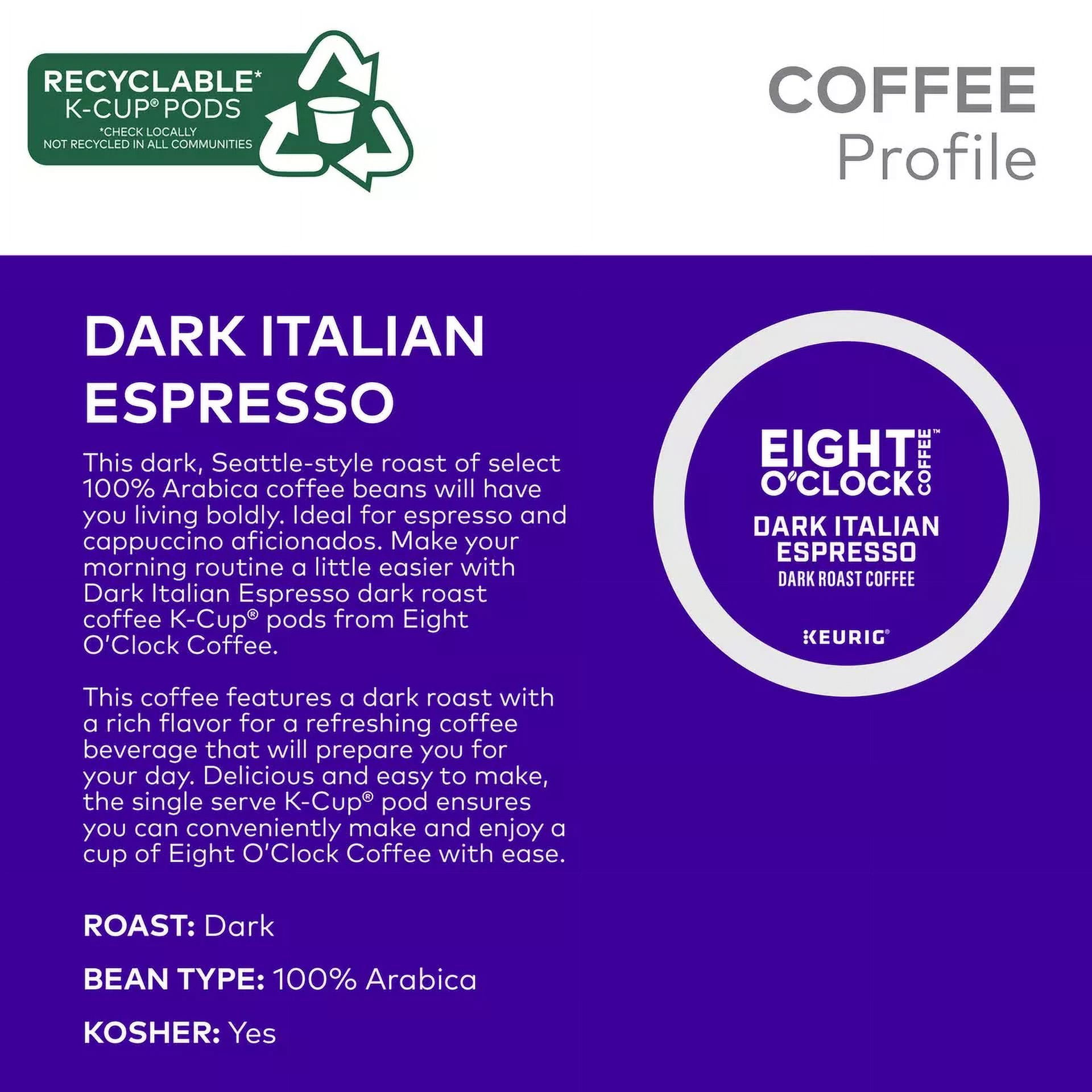 Eight O Clock, Dark Italian Roast, 144 K-Cup Pods, Dark Roast Coffee