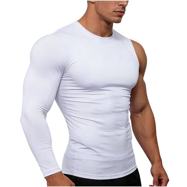 SBYOJLPB Men's Breathable Sport Train Solid Color Basketball Long Sleeve Round Neck Shirt