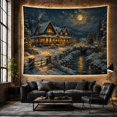thumbnail image 6 of Winter Cabin in Snowy Forest, Peaceful Rustic Scene with Full Moon for Nature Lovers, Enchanted Woodland Decor Christmas Gift Tapestry Wall Hanging for Bedroom and Living Room, 6 of 7