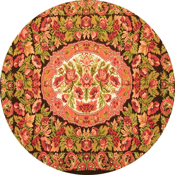 Ahgly Company Indoor Round Medallion Orange French Area Rugs, 7' Round