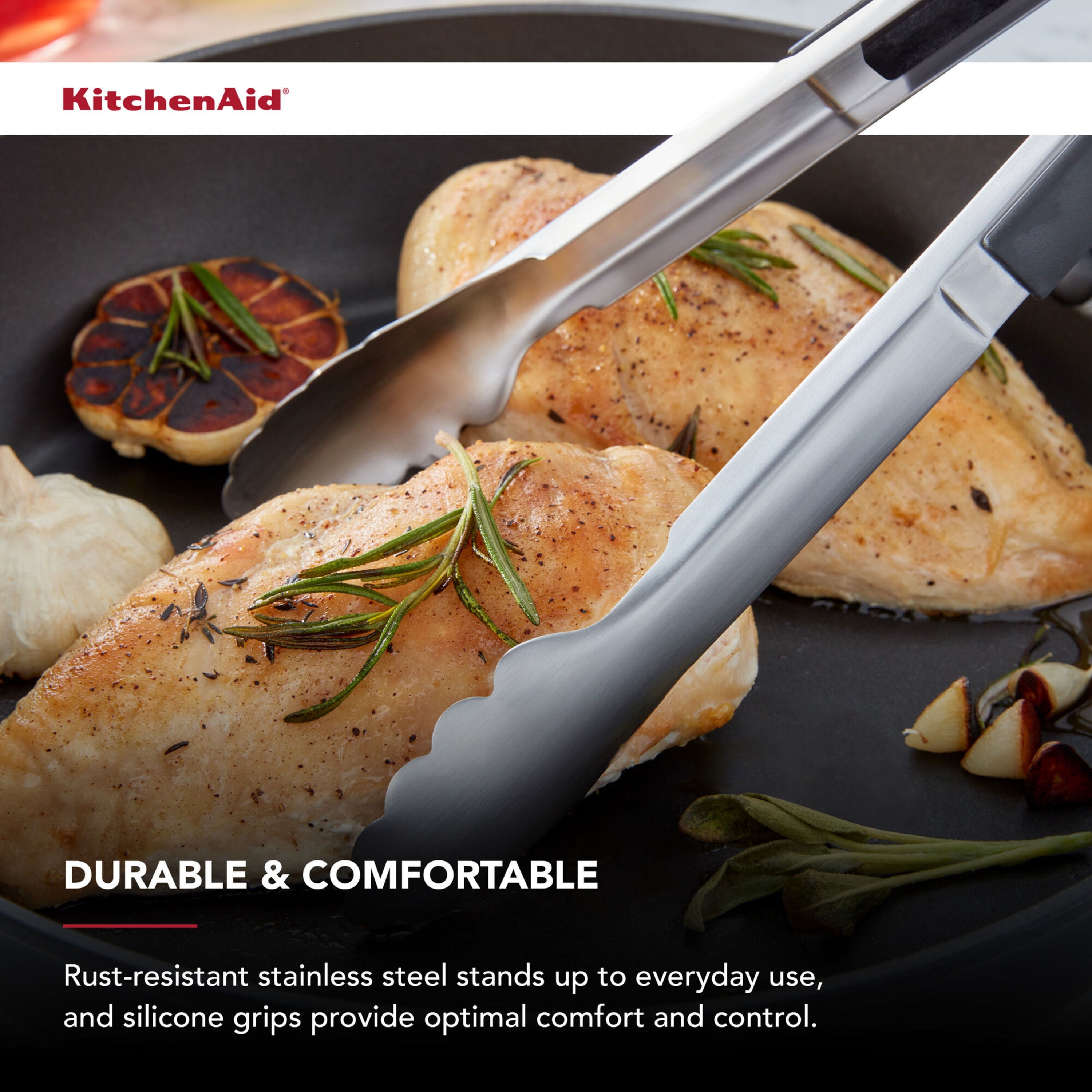 KitchenAid 2pc Stainless Steel Silicone One-Handed Locking Tongs