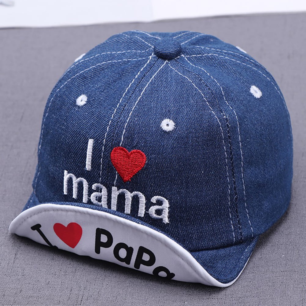 I Love Mama Papa Cute Toddler Baby Denim Baseball Cap Boys Kids Casual Sun Hats 