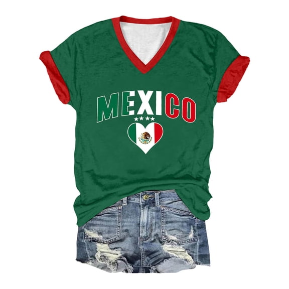 Likimi Womens T-Shirt V Neck Short Sleeve Letter Print Lightweight Summer Elegant Tee Green Size L