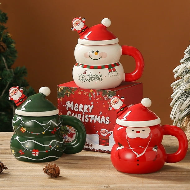 Tazas Navideñas de Cerámica de Gran Capacidad, Tazas de Papá Noel, Regalos de Navidad, Tazas de Muñeco de Nieve de Navidad de 400 Ml