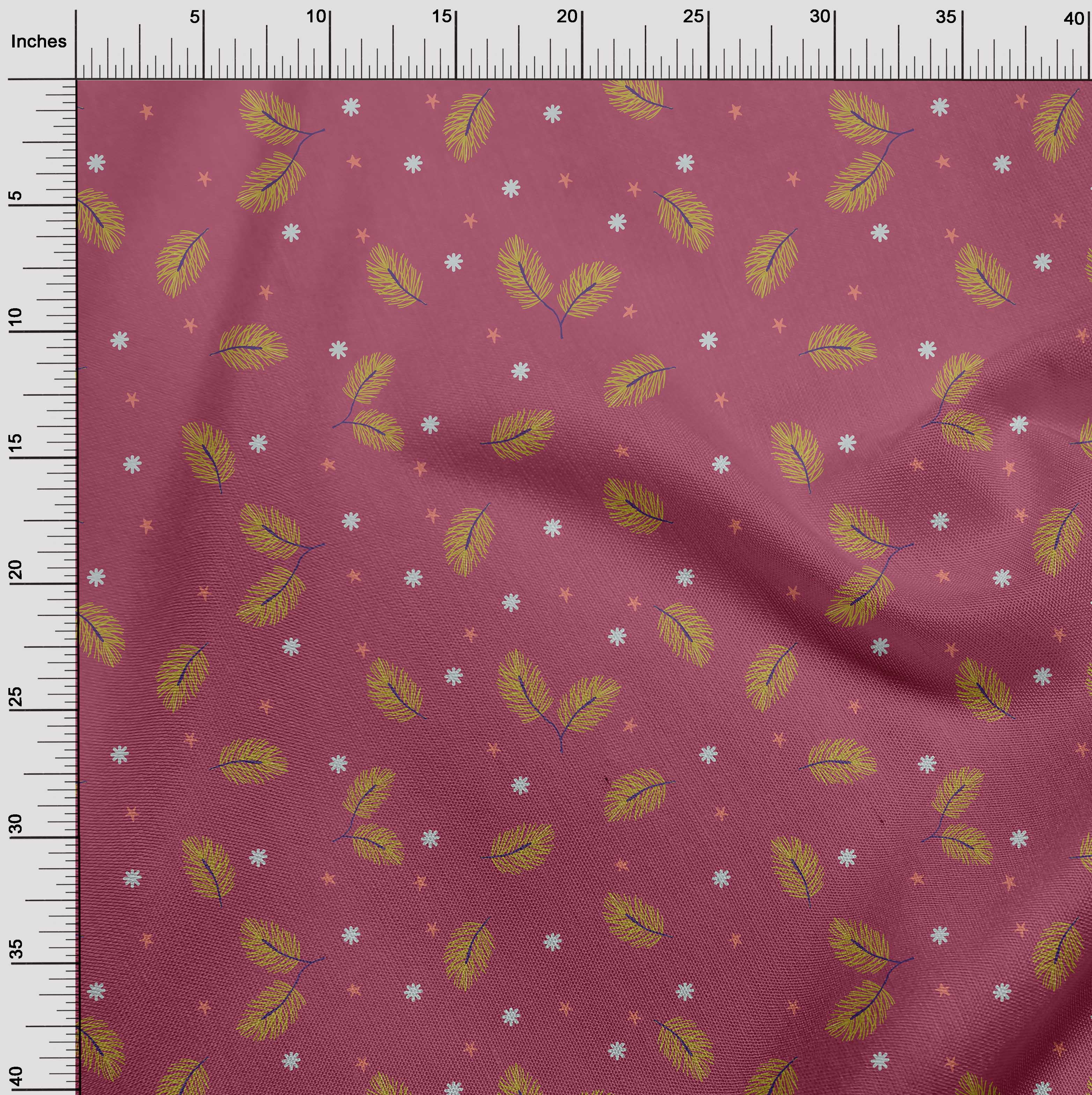 oneOone Polyester Spandex Maroon Fabric Christmas Feather Quilting Supplies Print Sewing Fabric By The Yard 56 Inch Wide