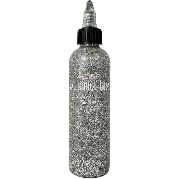 Premium Alcohol Ink|Metallic or Glitter Vibrant|High Saturated Unique Colors|4oz|For Tumblers,Coasters,Resin Dye,Alcohol Ink Paper,Yupo,Resin Petri Dish|by Ezgi Sertcetin | Glitter Silver